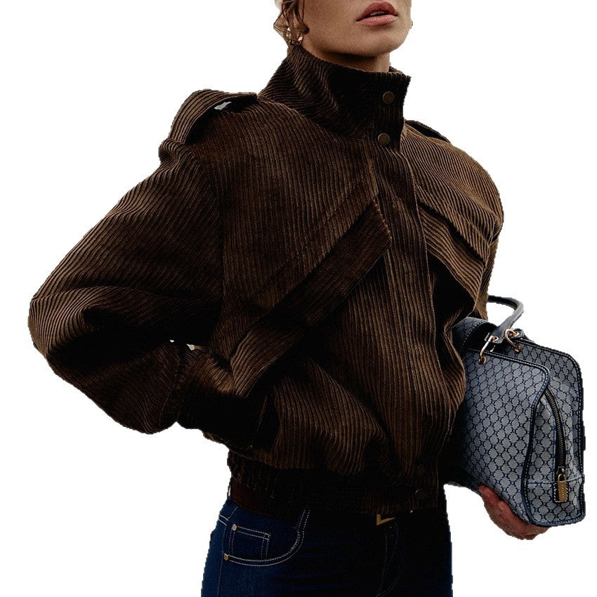 Style Brown Jacket Women's Design Sense Casual Leisure Corduroy Coat Cross-border Commuting🌹