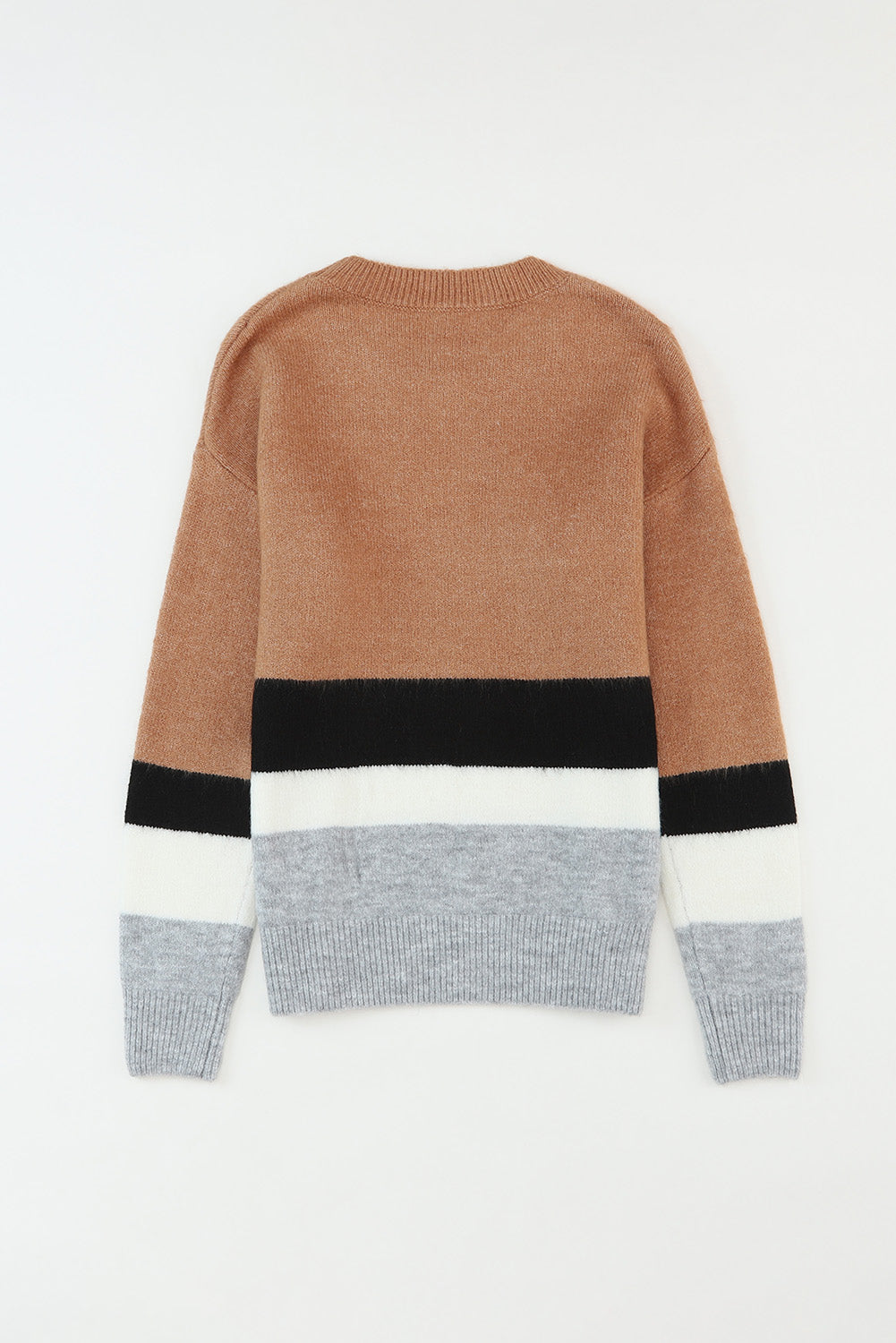 Brown Color Block Striped Ribbed Knit Sweater🌹