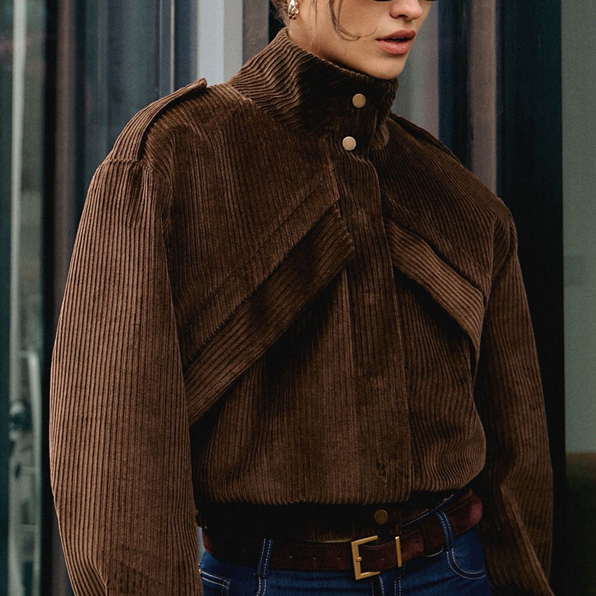 Style Brown Jacket Women's Design Sense Casual Leisure Corduroy Coat Cross-border Commuting🌹