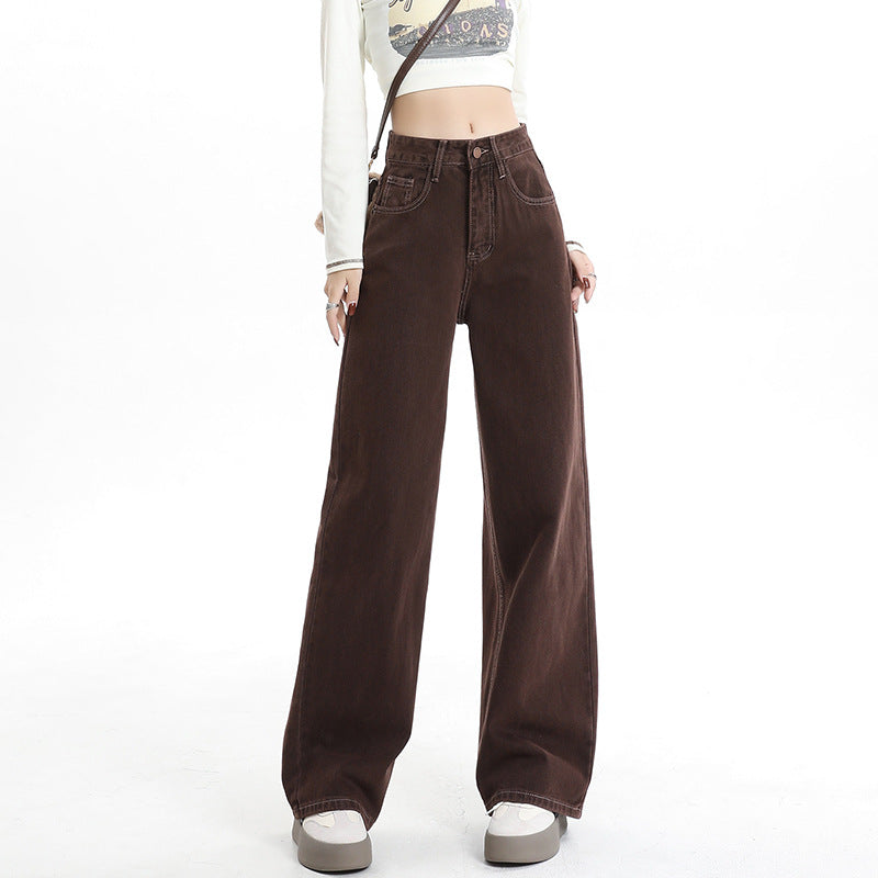 Women's Wide-Leg Jeans Dark Brown Loose Casual Pants🌹