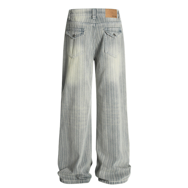 Streetwear Vintage Vertical Striped Distressed Denim Pants