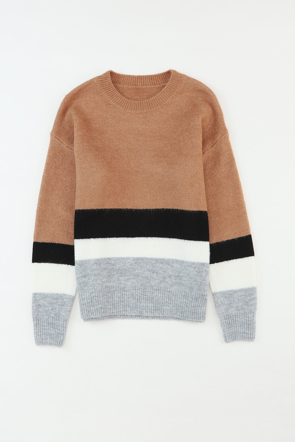 Brown Color Block Striped Ribbed Knit Sweater🌹