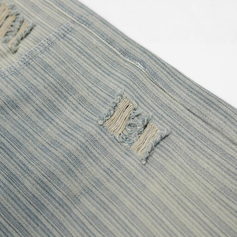 Streetwear Vintage Vertical Striped Distressed Denim Pants