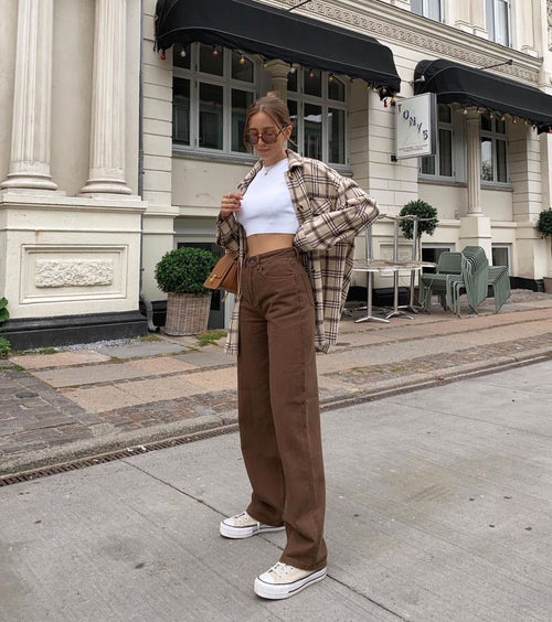 Brown High-Waist Loose Jeans Chic Drape Sale: 1+1 FREE! 🌹