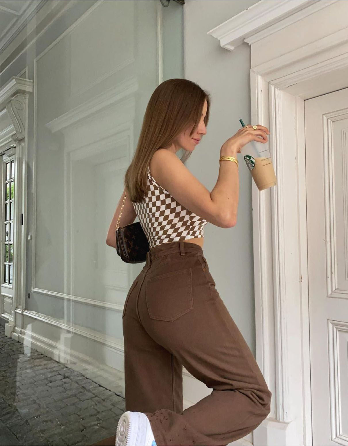 High Waist Straight Loose Brown Denim Trousers Drape Chocolate Street Hot Girl Sneakers🌹