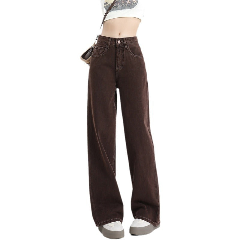 Women's Wide-Leg Jeans Dark Brown Loose Casual Pants🌹