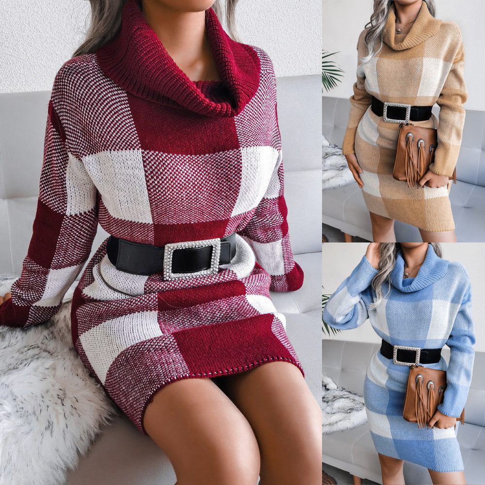 🎄🎁Winter Fashion Cozy Plaid Turtleneck Sweater Dress for Fall & Winter Sale 1+1 FREE - EstaLoco #