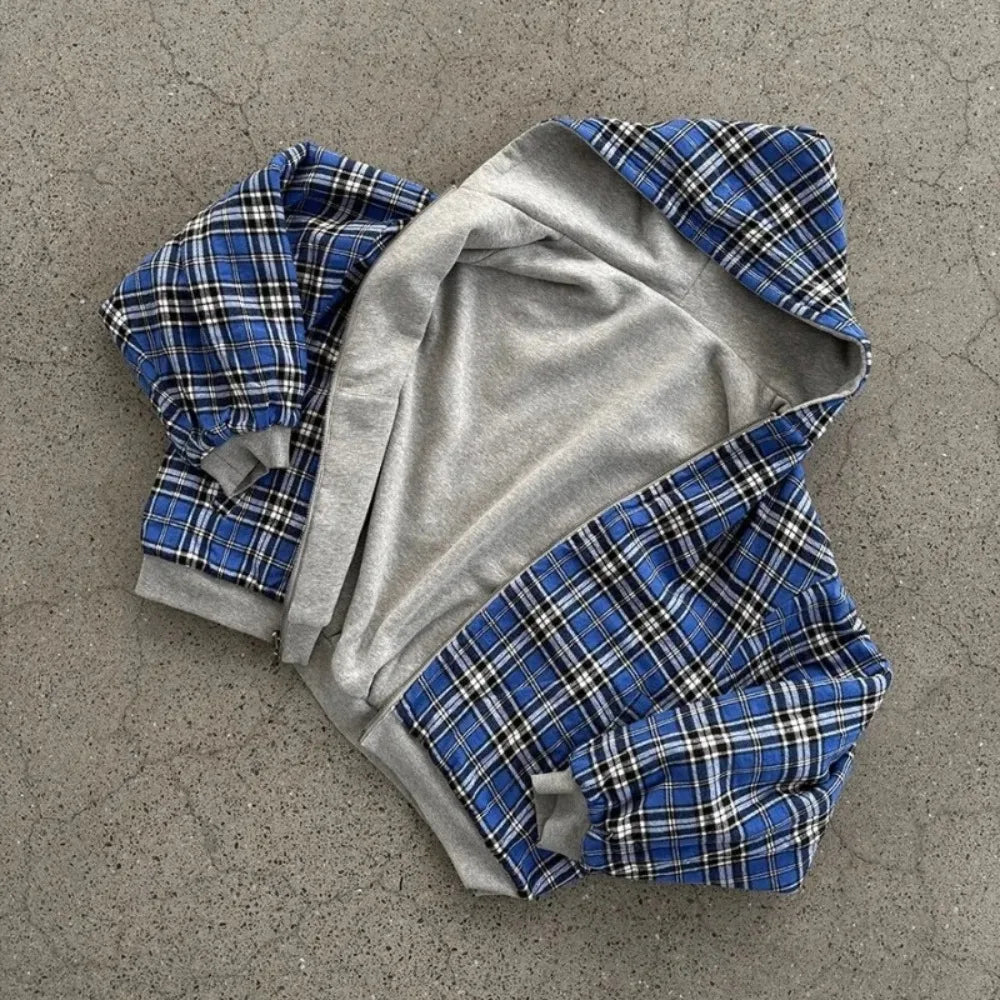 2-in-1 High Street Reversible Plaid Zip Hoodie - EstaLoco #
