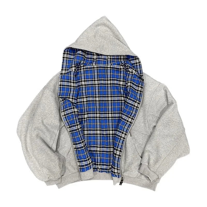 2-in-1 High Street Reversible Plaid Zip Hoodie - EstaLoco #