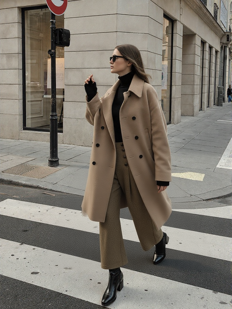 Trousers with Button Design and Pleated Loose Fit Blended Brown Casual Long Pants🌹