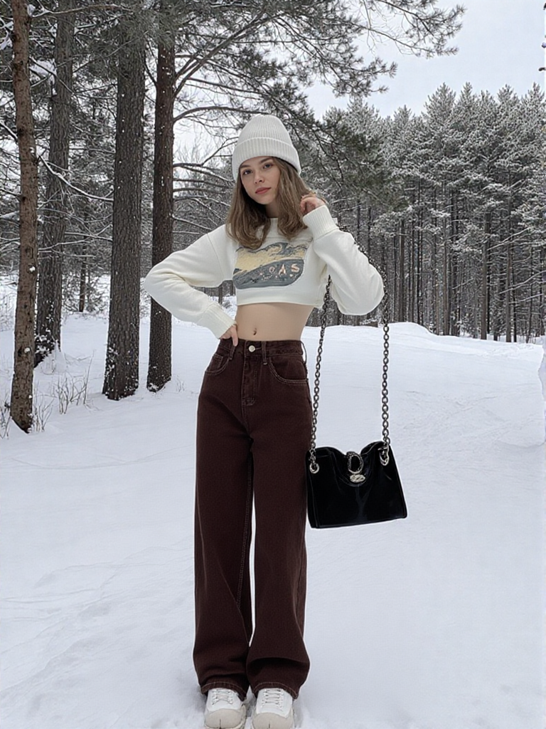 Women's Wide-Leg Jeans Dark Brown Loose Casual Pants🌹