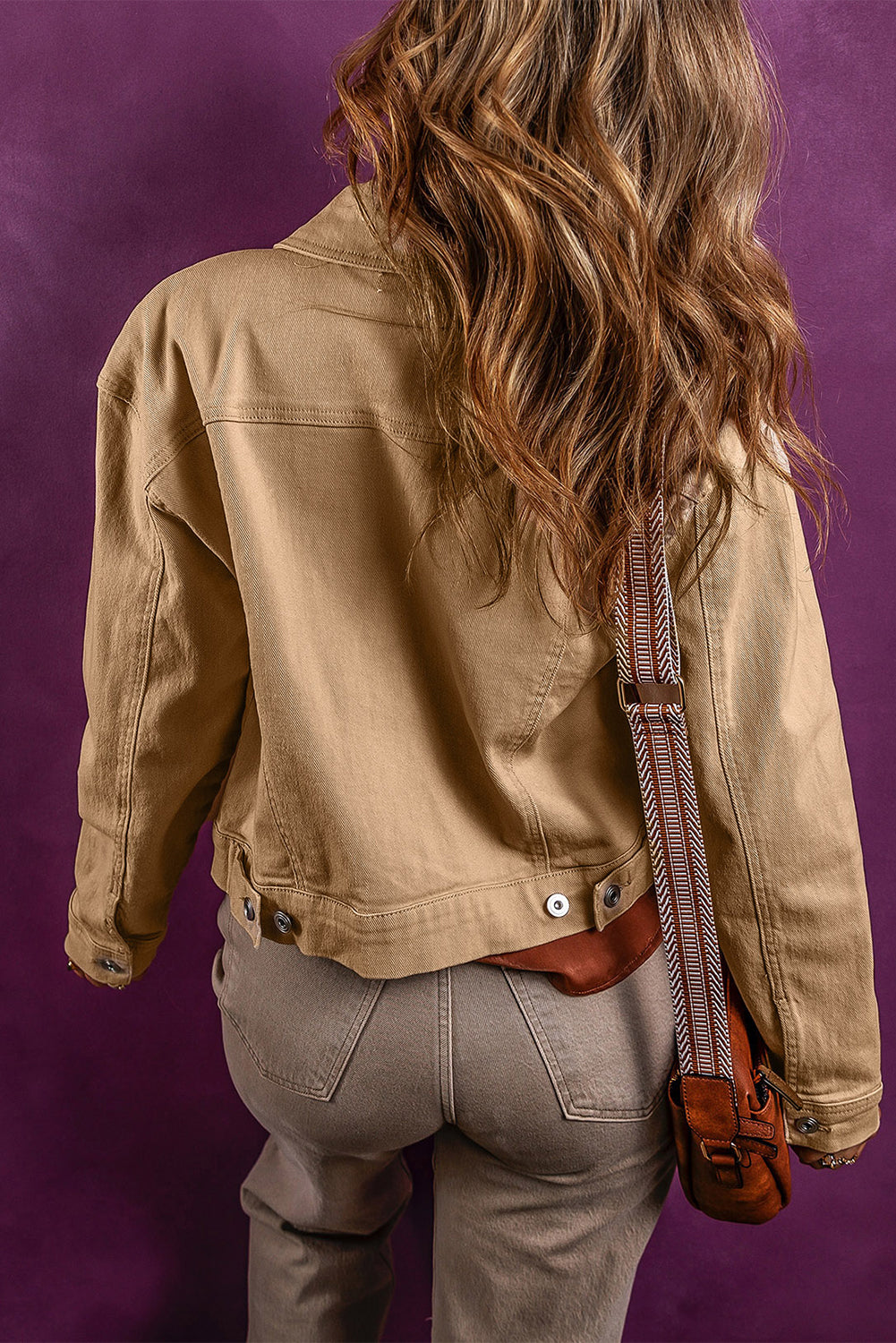 Light French Beige Solid Flap Pocket Metal Button Denim Jacket🌹