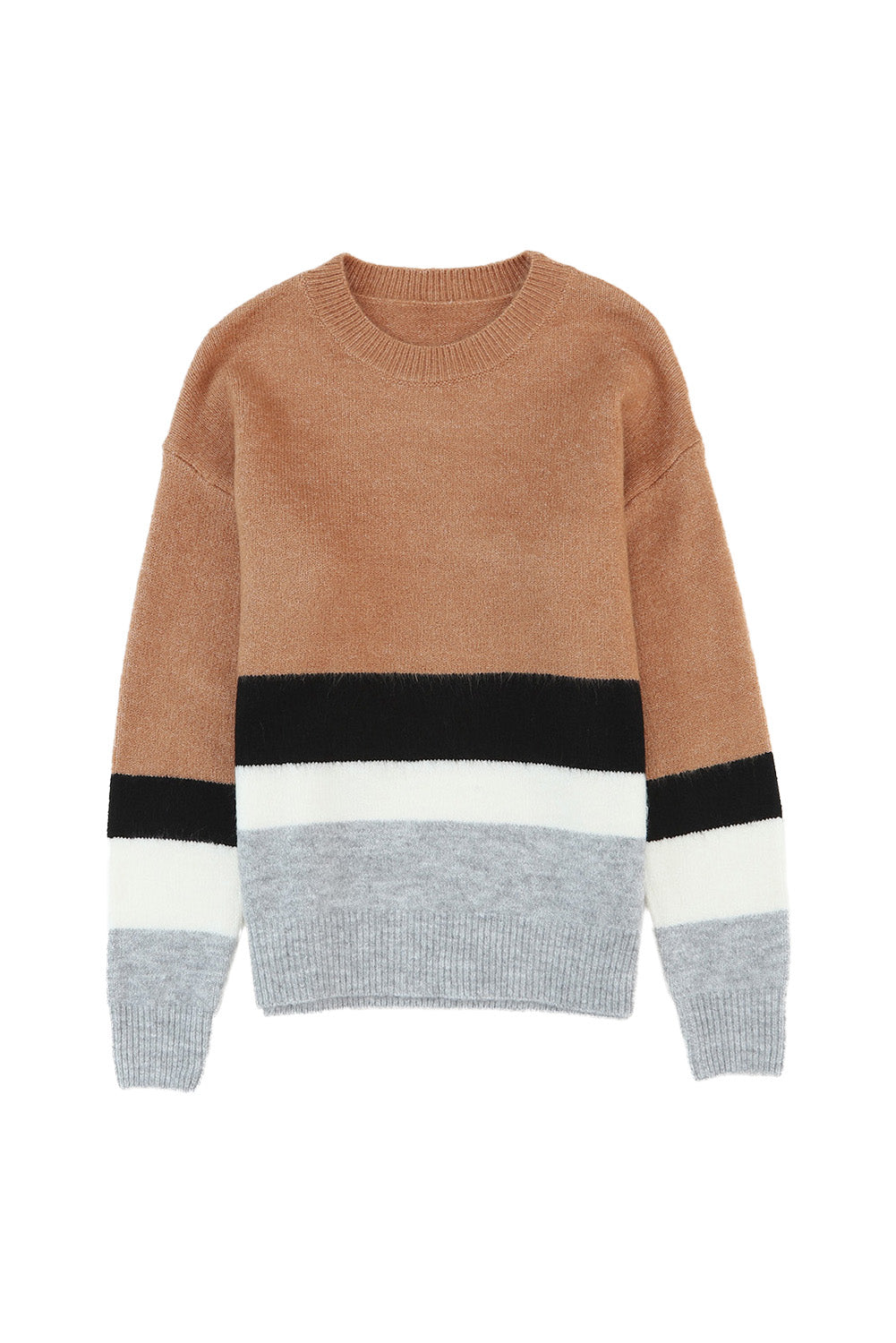 Brown Color Block Striped Ribbed Knit Sweater🌹