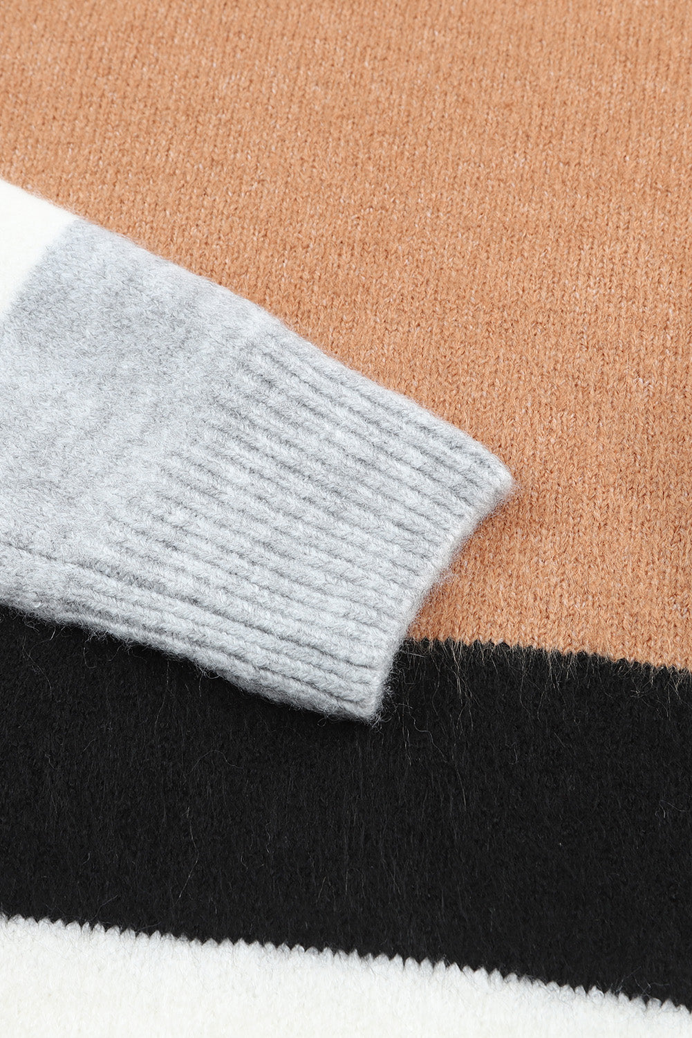 Brown Color Block Striped Ribbed Knit Sweater🌹